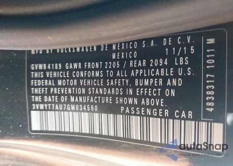 2016 Volkswagen Golf Gti S 2-Door from USA, damaged, VIN 3VWYT7AU7GM034560